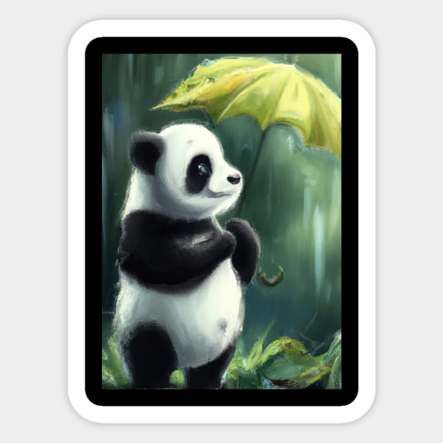 Panda with Leaf Umbrella Sticker by maxcode